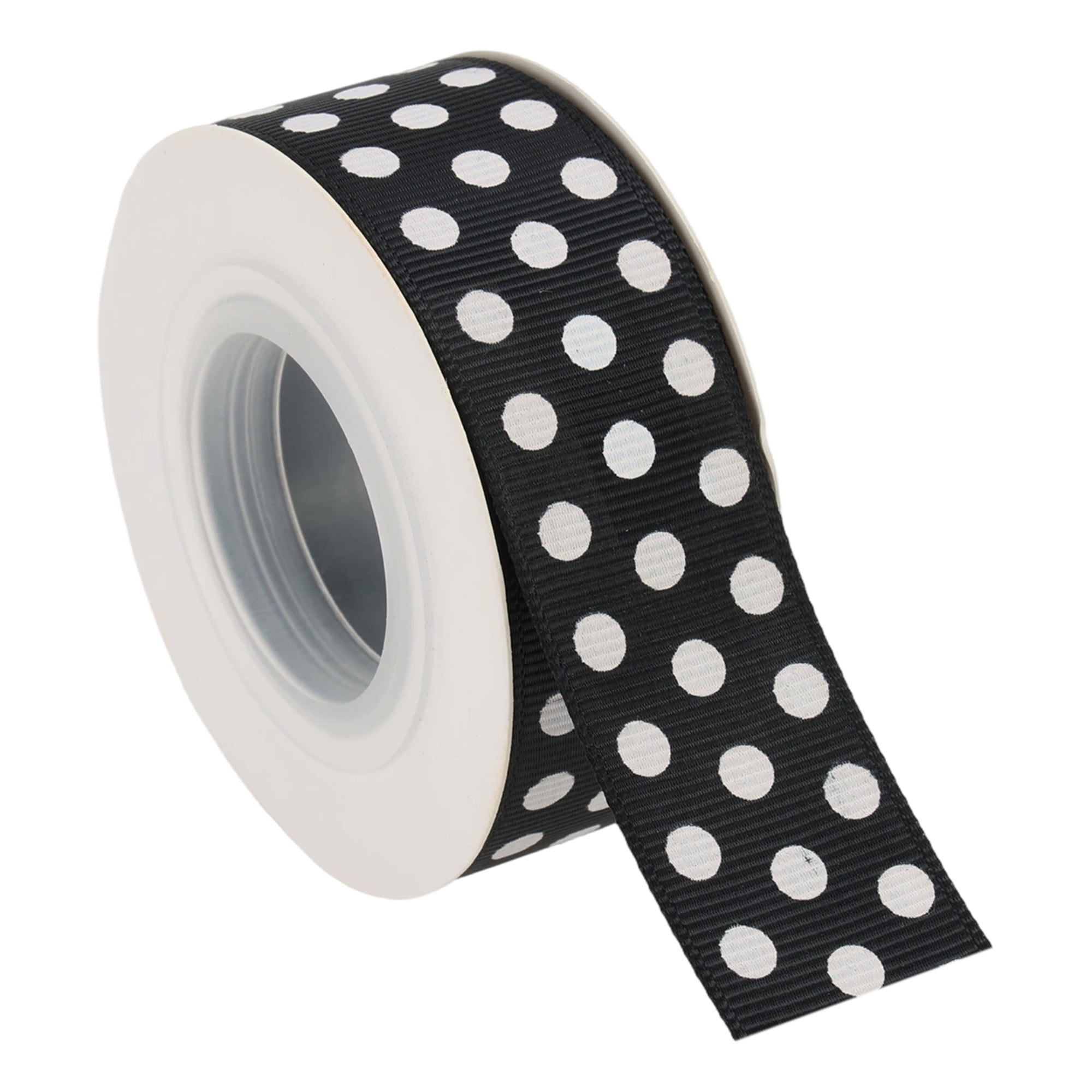 Unique Bargains 0.98"x29.53' Polka Dots Gift Wrapping Ribbon for Crafts 1Pc Black