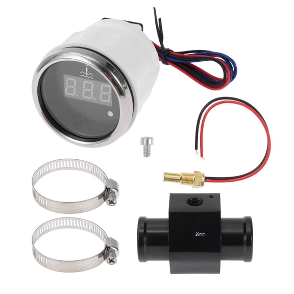 Unique Bargains 1.02" Universal Digital Water Temperature Gauge Kit with Black Joint Pipe Radiator Sensor Adaptor 100-300F - DC 12V Automotive LED Display