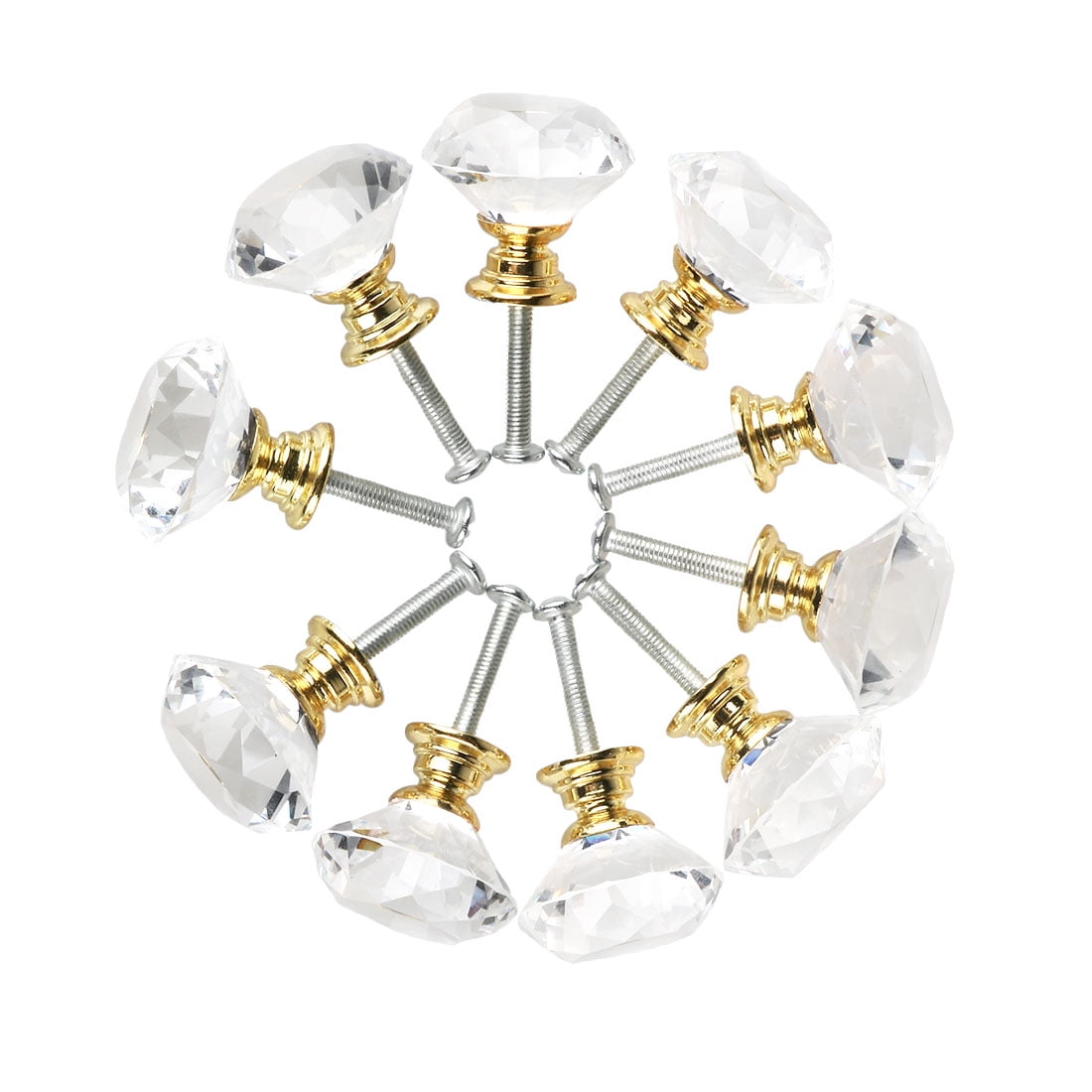 Unique Bargains 1.18" Crystal Glass Cabinet Knob Polished Chrome