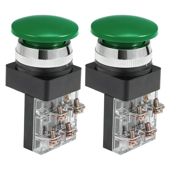 Unique Bargains 1.18" Mushroom Momentary Head Push Button Switch Green DPST 2Pcs
