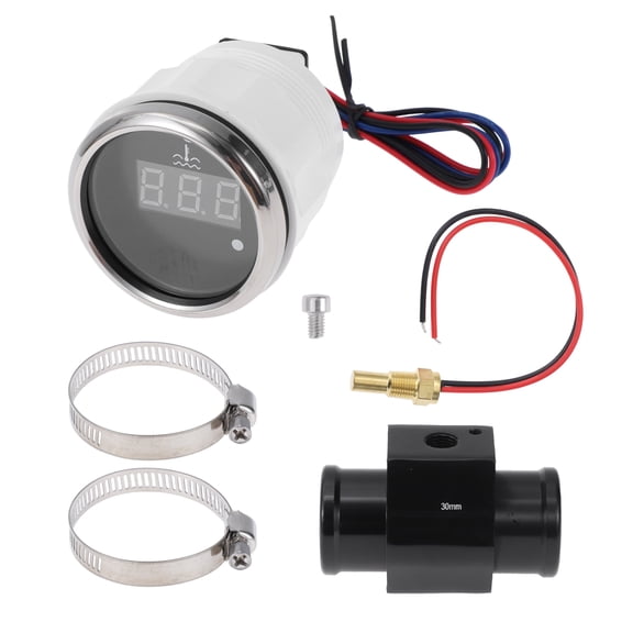 Unique Bargains 1.18" Universal Digital Water Temperature Gauge Kit with Black Joint Pipe Radiator Sensor Adaptor 100-300F - DC 12V Automotive LED Display