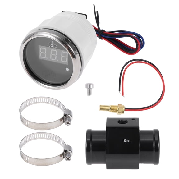 Unique Bargains 1.26" Universal Digital Water Temperature Gauge Kit with Black Joint Pipe Radiator Sensor Adaptor 100-300F - DC 12V Automotive LED Display
