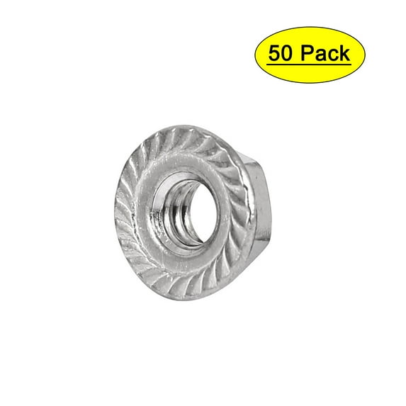 Unique Bargains 1/4"-20 304 Stainless Steel Serrated Flange Hex Machine Screw Lock Nuts 50pcs