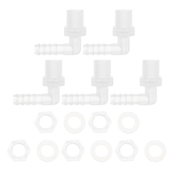 Unique Bargains 1/4" Hose ID G1/4 Male NPT Elbow Barb Connector PP Clear 1 Set