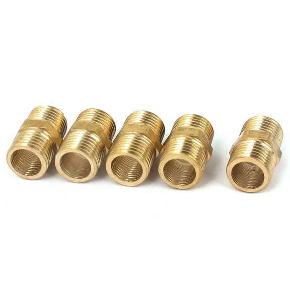 Unique Bargains 1/4 NPT Pipe Fitting Male Brass Hex Reducing Nipple 5Pcs