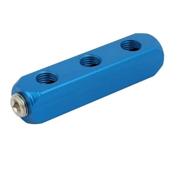 Unique Bargains 1/4" PT Thread 6 Ports Three Way Air Hose Inline Manifold Splitter Block Blue