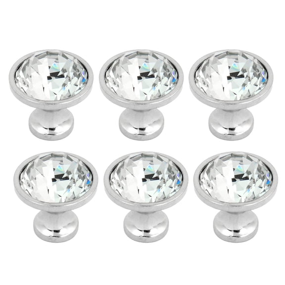 Unique Bargains 1.4" Plastic Crystal Cabinet Knob Silver Tone Finish, 6-Pack
