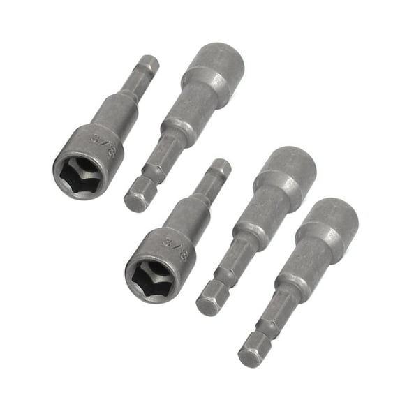 Unique Bargains 1/4" Shank 3/8" Hex Socket Impact Nut Setter Driver Bit Adapter Gray 5Pcs