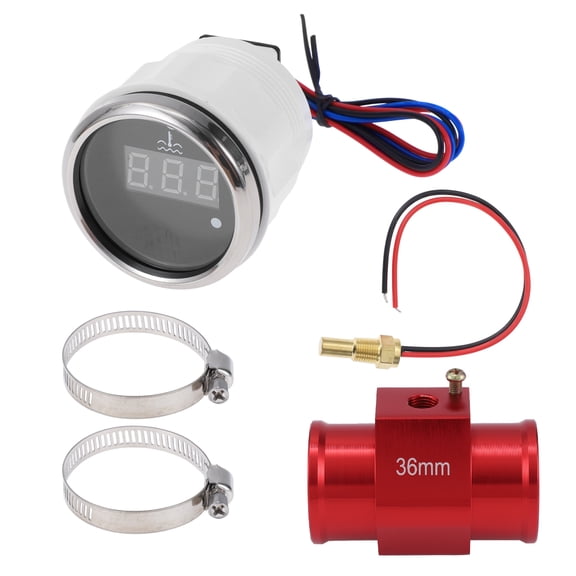 Unique Bargains 1.42" Universal Digital Water Temperature Gauge Kit with Red Joint Pipe Radiator Sensor Adaptor 100-300F - DC 12V Automotive LED Display