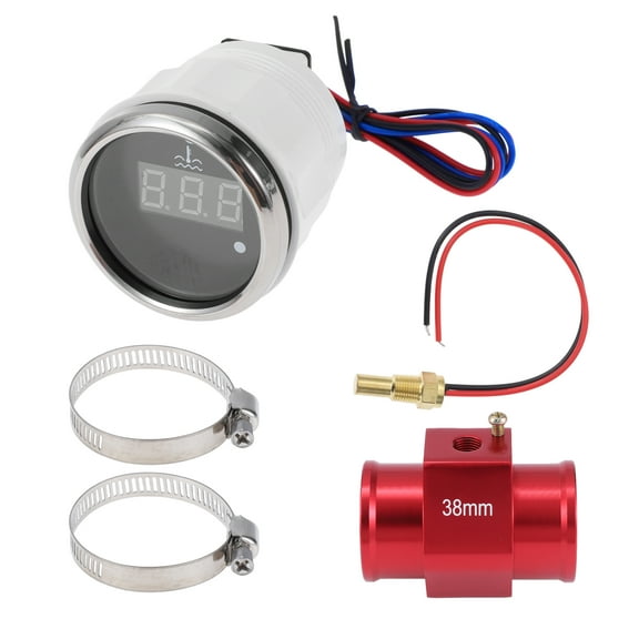 Unique Bargains 1.50" Universal Digital Water Temperature Gauge Kit with Red Joint Pipe Radiator Sensor Adaptor 100-300F - DC 12V Automotive LED Display