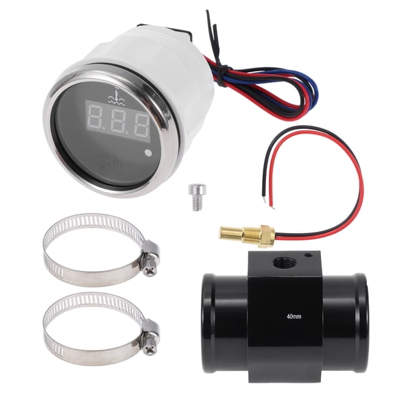 Unique Bargains 1.57" Universal Digital Water Temperature Gauge Kit with Black Joint Pipe Radiator Sensor Adaptor 100-300F - DC 12V Automotive LED Display