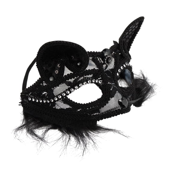Unique Bargains 1 Pack Cat Party Mask for Themed Events Black Pattern 1