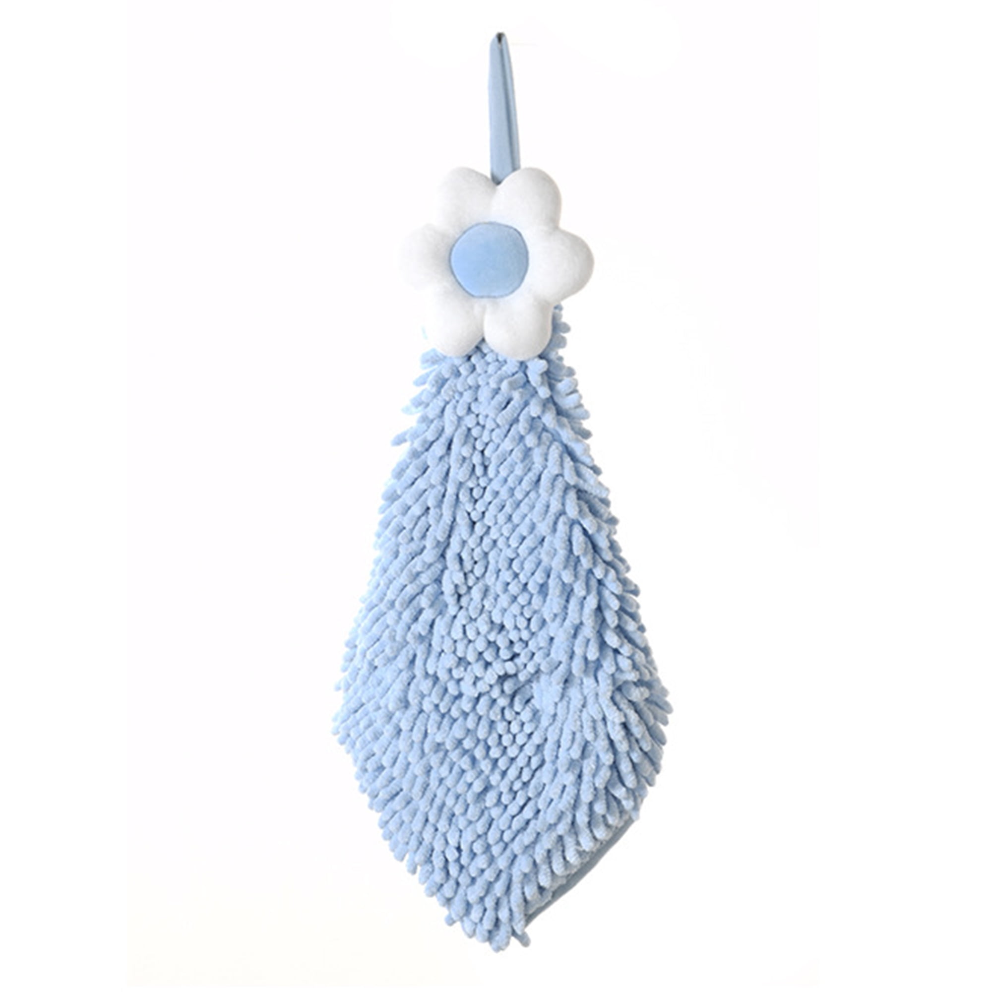 Unique Bargains 1 Pack Chenille Hand Towel with Loops for Bathroom Blue Pattern 2