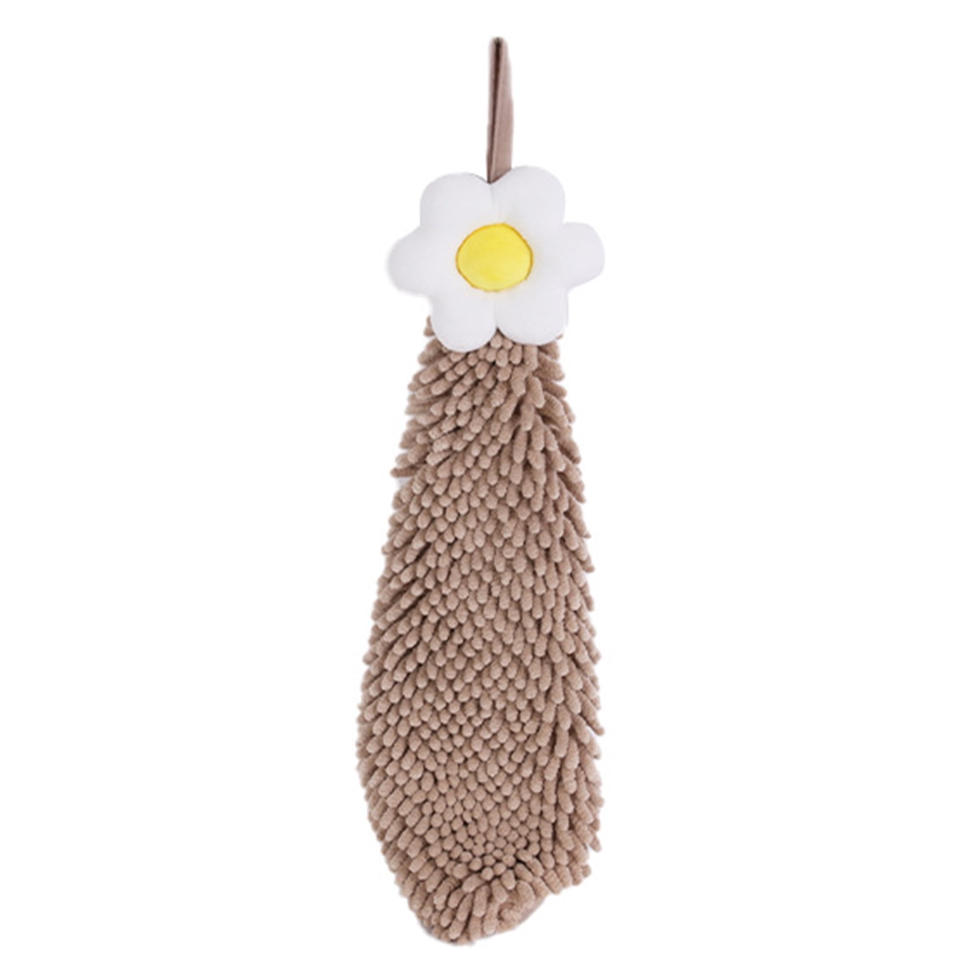 Unique Bargains 1 Pack Chenille Hand Towel with Loops for Bathroom Brown