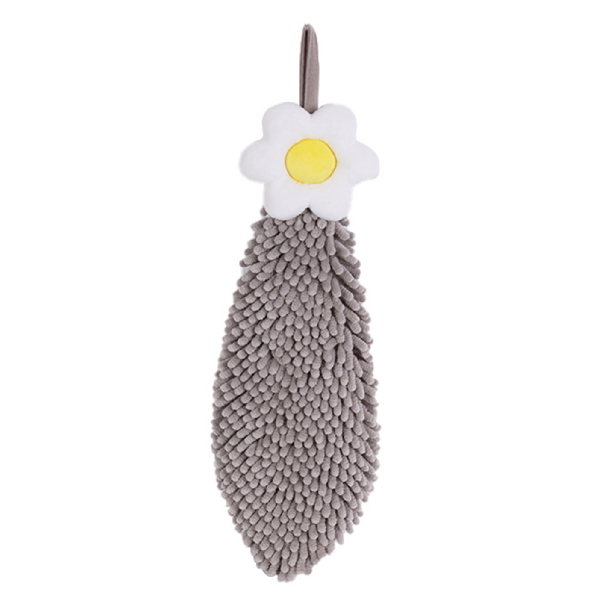 Unique Bargains 1 Pack Chenille Hand Towel with Loops for Bathroom Grey