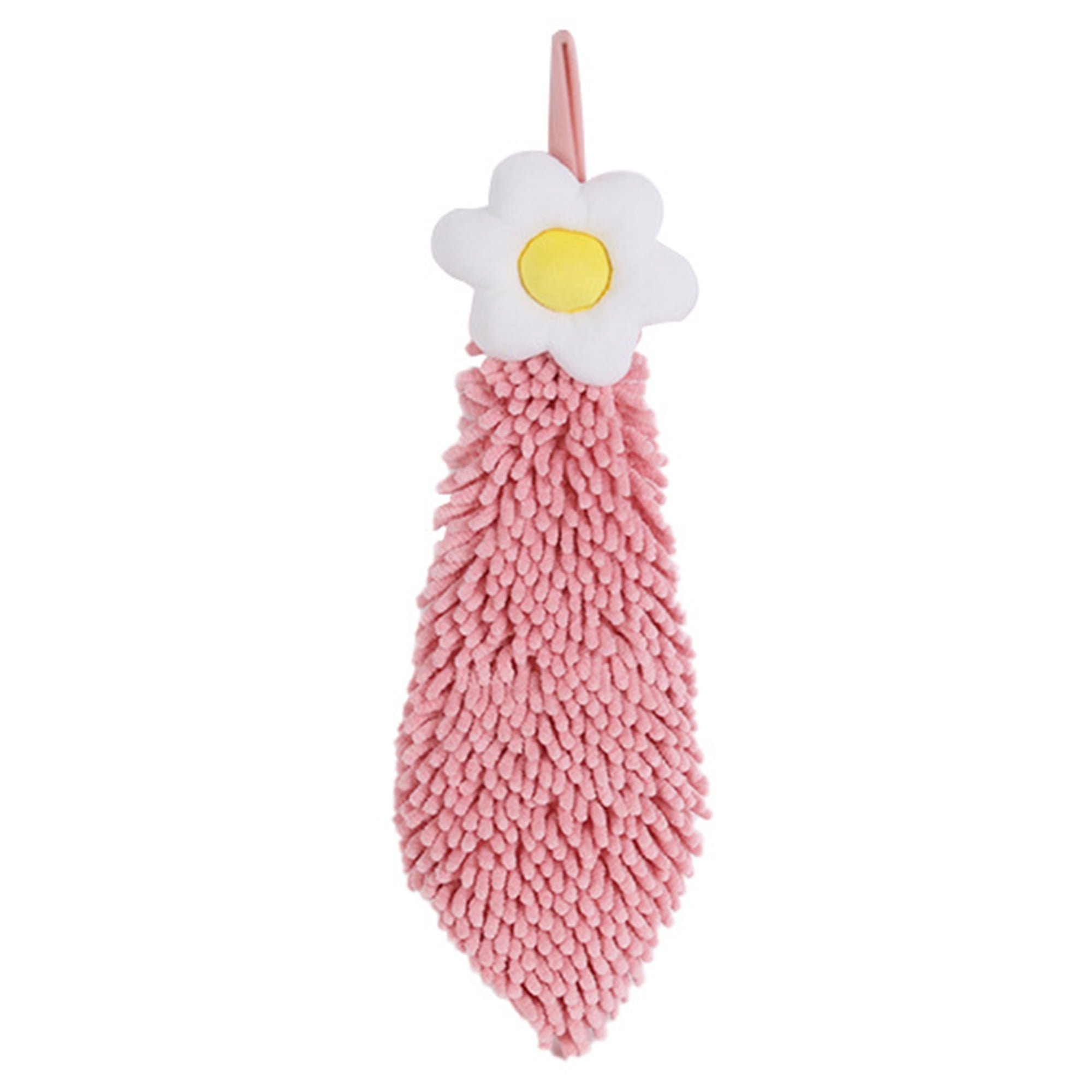 Unique Bargains 1 Pack Chenille Hand Towel with Loops for Bathroom Pink Pattern 1