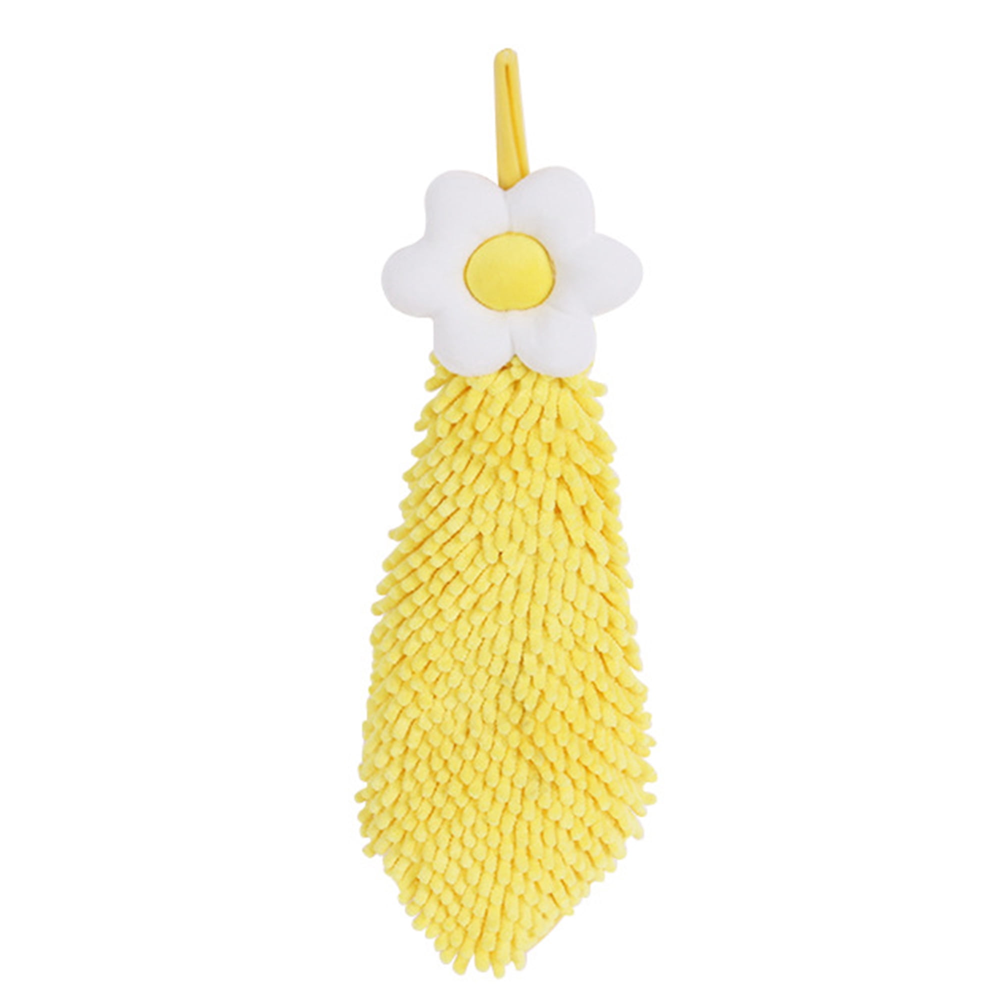 Unique Bargains 1 Pack Chenille Hand Towel with Loops for Bathroom Yellow