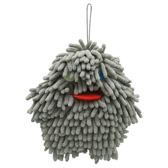 Unique Bargains 1 Pack Chenille Hanging Ball Hand Towels for Bathroom Grey Pattern 2