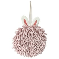 Unique Bargains 1 Pack Chenille Hanging Ball Hand Towels for Bathroom Light Pink