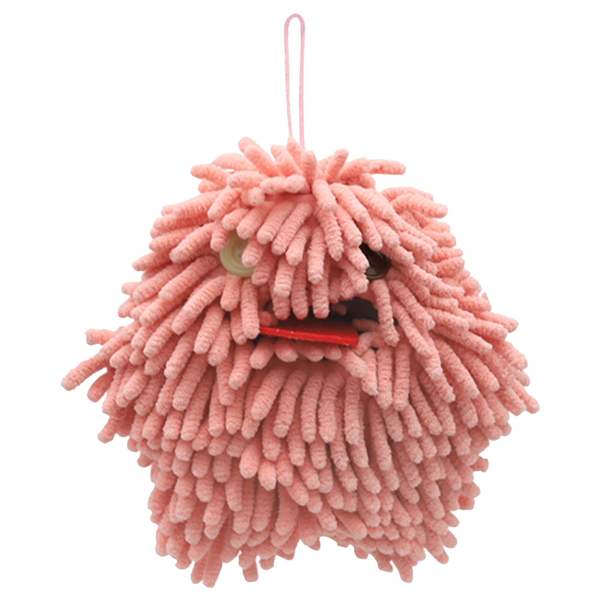 Unique Bargains 1 Pack Chenille Hanging Ball Hand Towels for Bathroom Pink