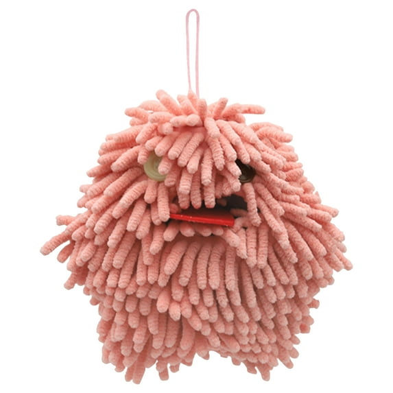 Unique Bargains 1 Pack Chenille Hanging Ball Hand Towels for Bathroom Pink