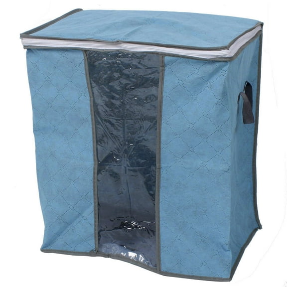 Unique Bargains 1 Pack Clothes Quilts Blankets Pillows Sorting Nylon Plastic Zipper Storage Organizer Bag Blue