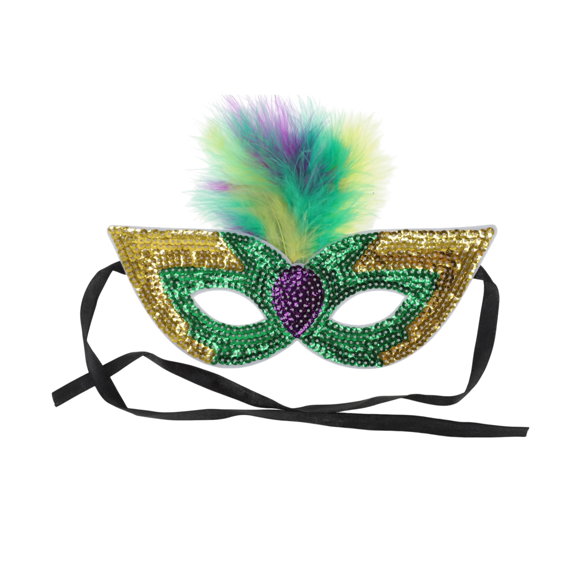 Unique Bargains 1 Box Colorful Feather Sequins Half Face Party Mask Dark Green