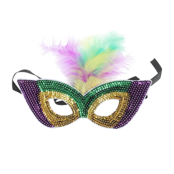 Unique Bargains Colorful Feather Sequins Half Face Party Mask Gold