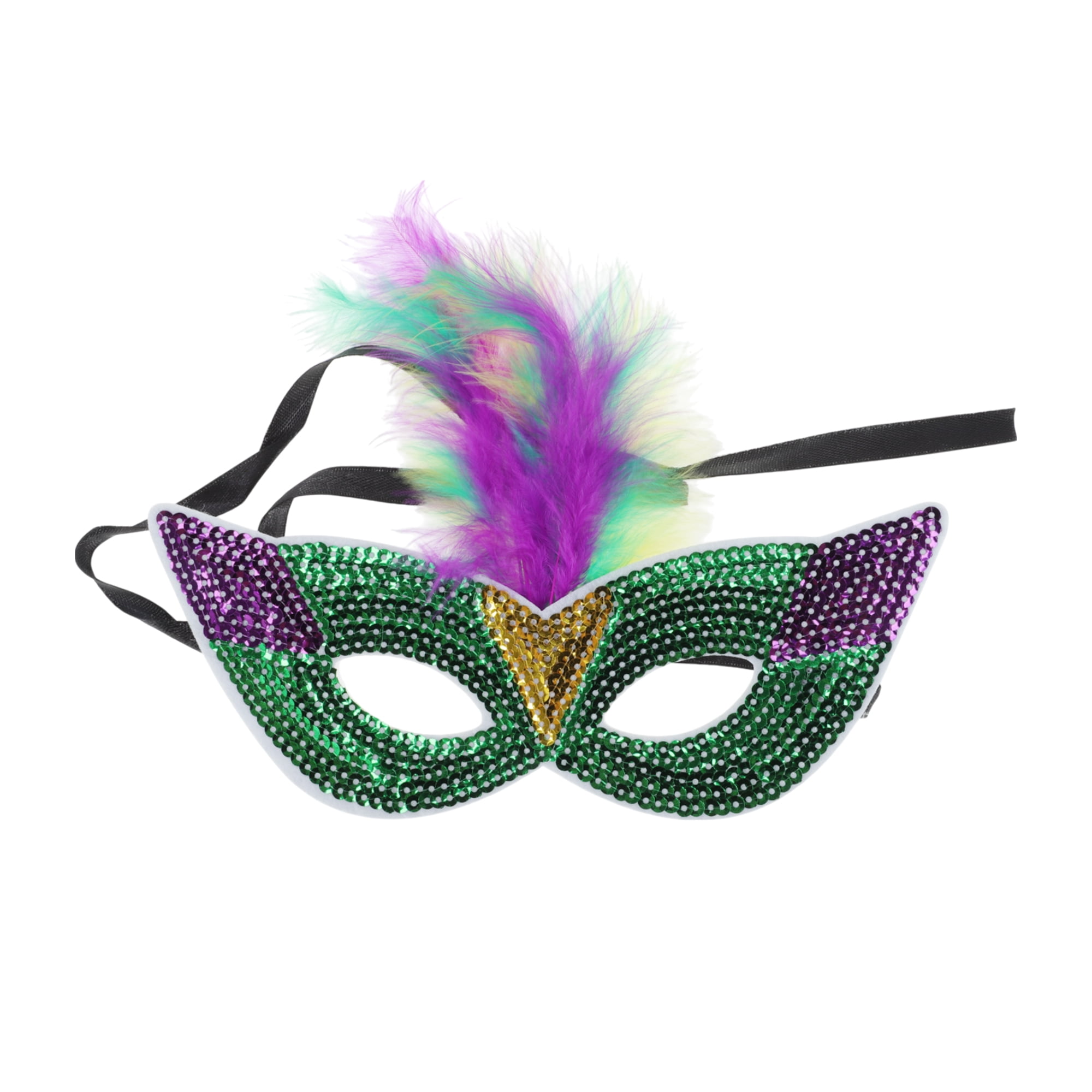 Unique Bargains 1 Box Colorful Feather Sequins Half Face Party Mask Green