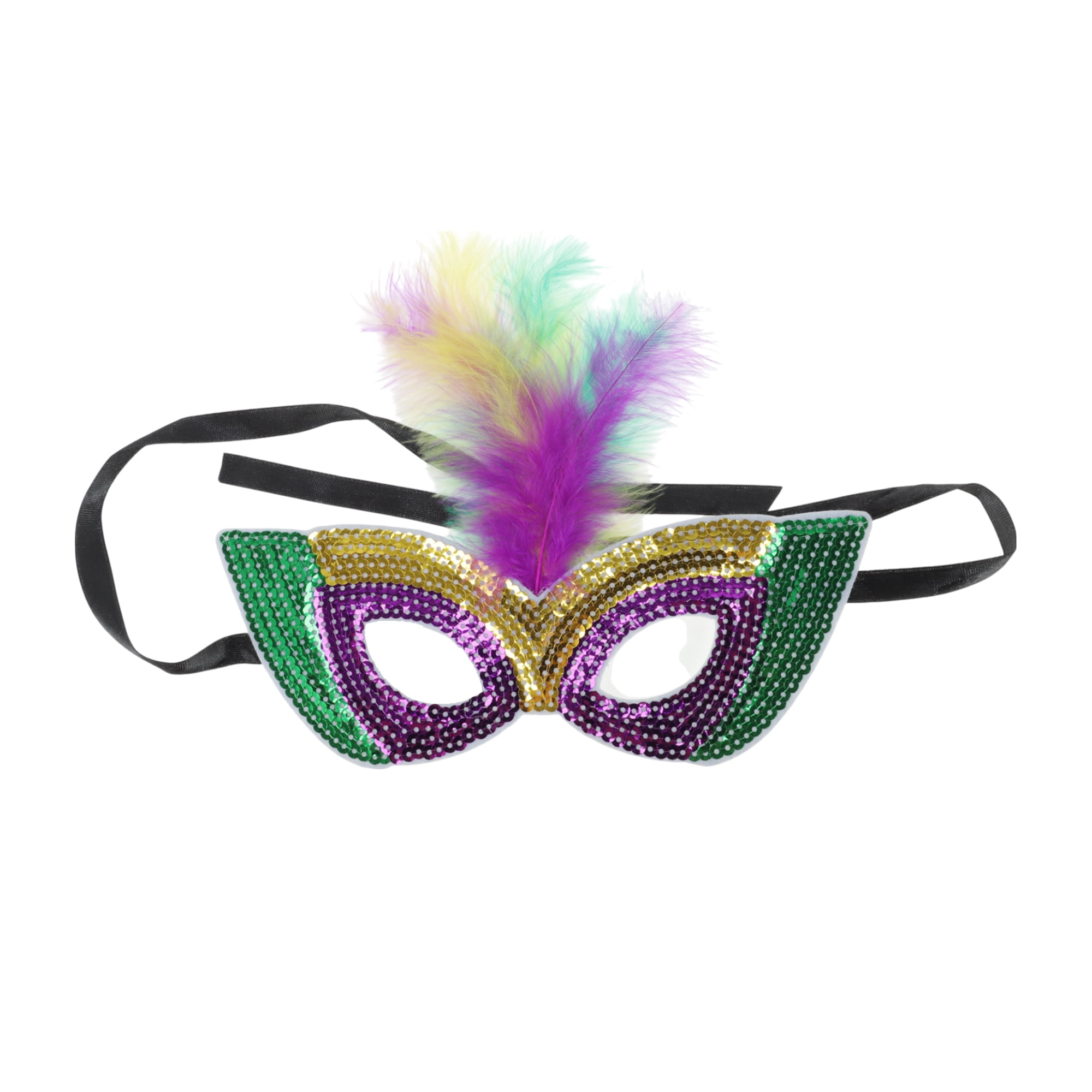 Unique Bargains 1 Box Colorful Feather Sequins Half Face Party Mask Light Purple