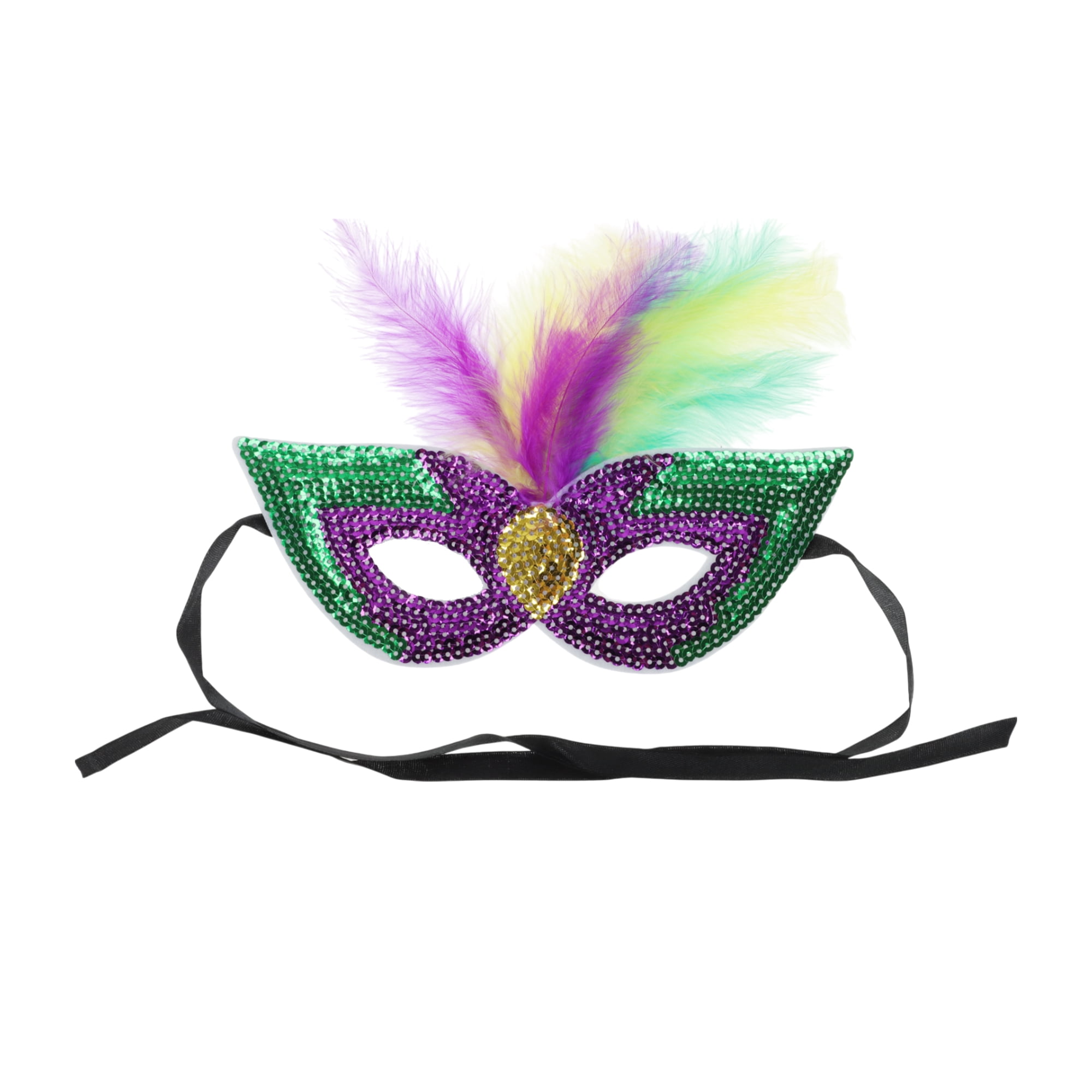Unique Bargains 1 Box Colorful Feather Sequins Half Face Party Mask Purple