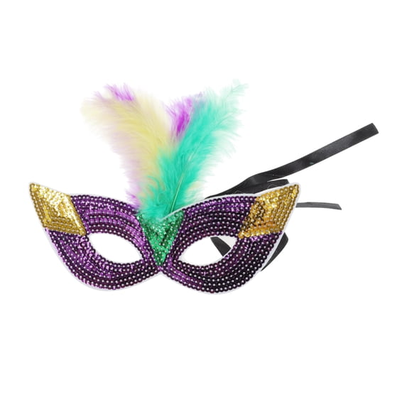 Unique Bargains Colorful Feather Sequins Half Face Party Mask Red Purple