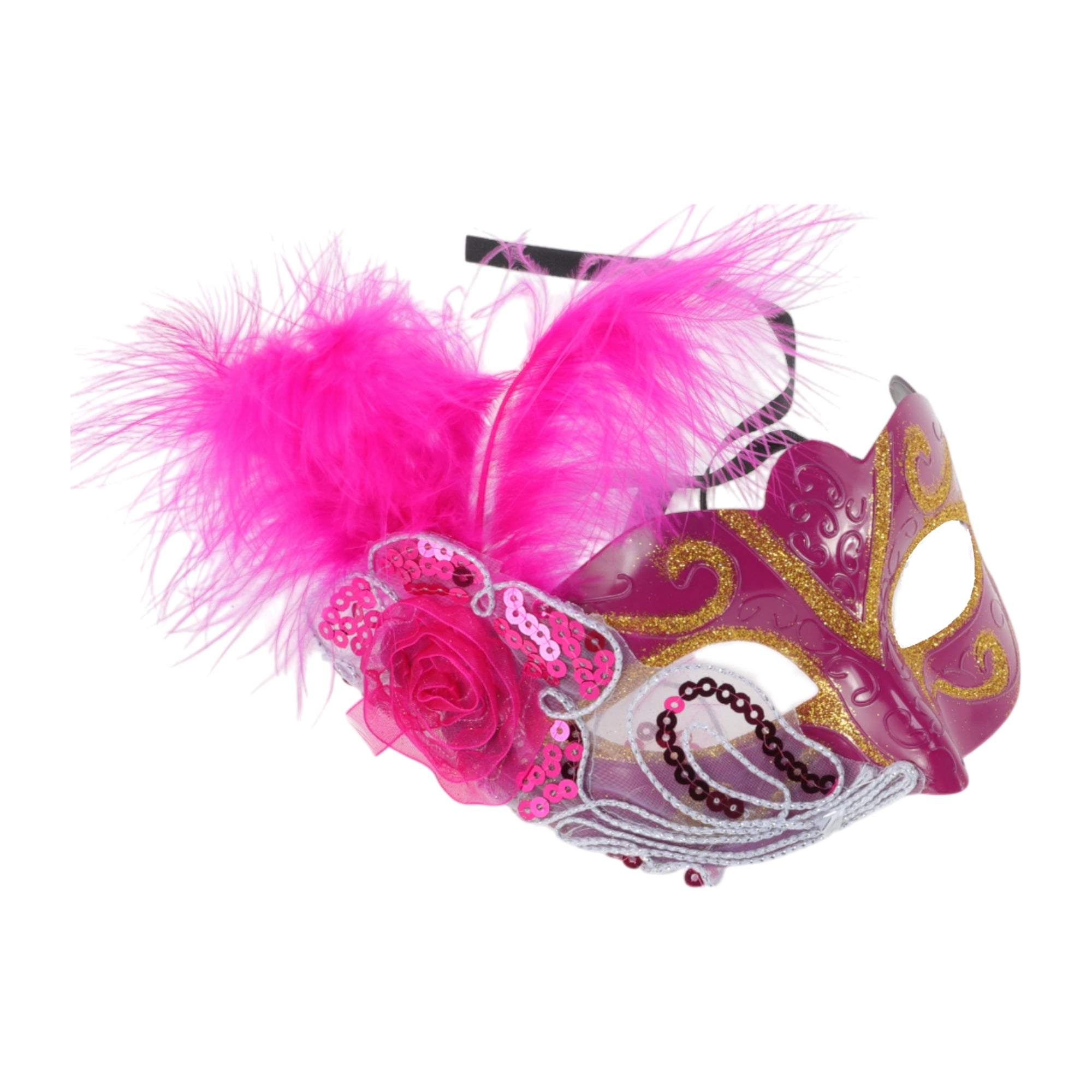 Unique Bargains 1 Box Dancing Queen Feather Half Face Party Mask Pinkish Purple
