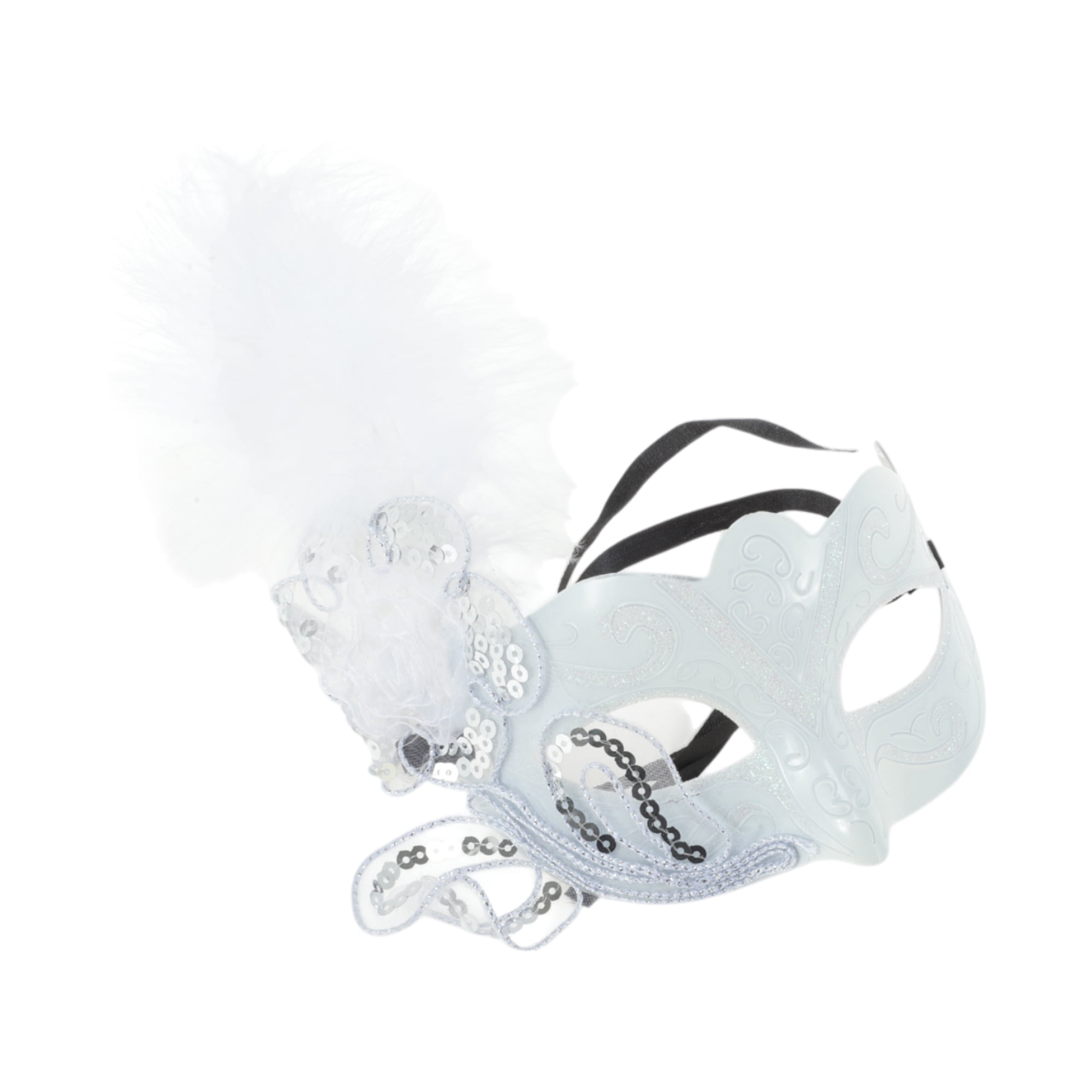 Unique Bargains 1 Box Dancing Queen Feather Half Face Party Mask White