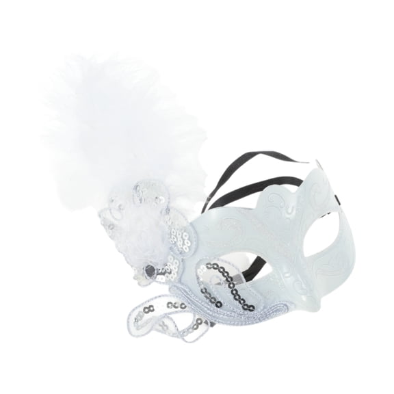 Unique Bargains 1 Box Dancing Queen Feather Half Face Party Mask White