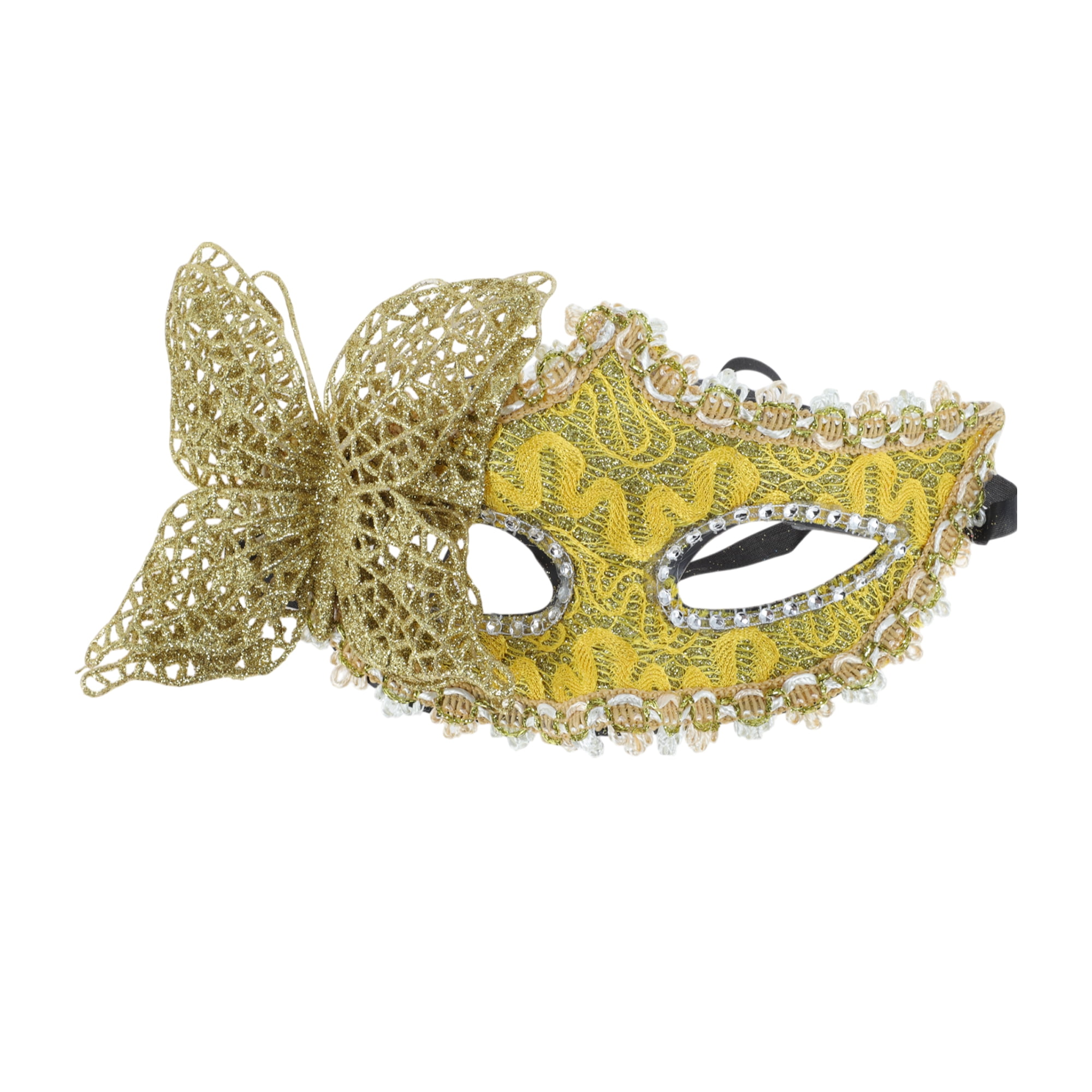 Unique Bargains 1 Box Elegant 3D Butterfly Half Face Party Mask Yellow