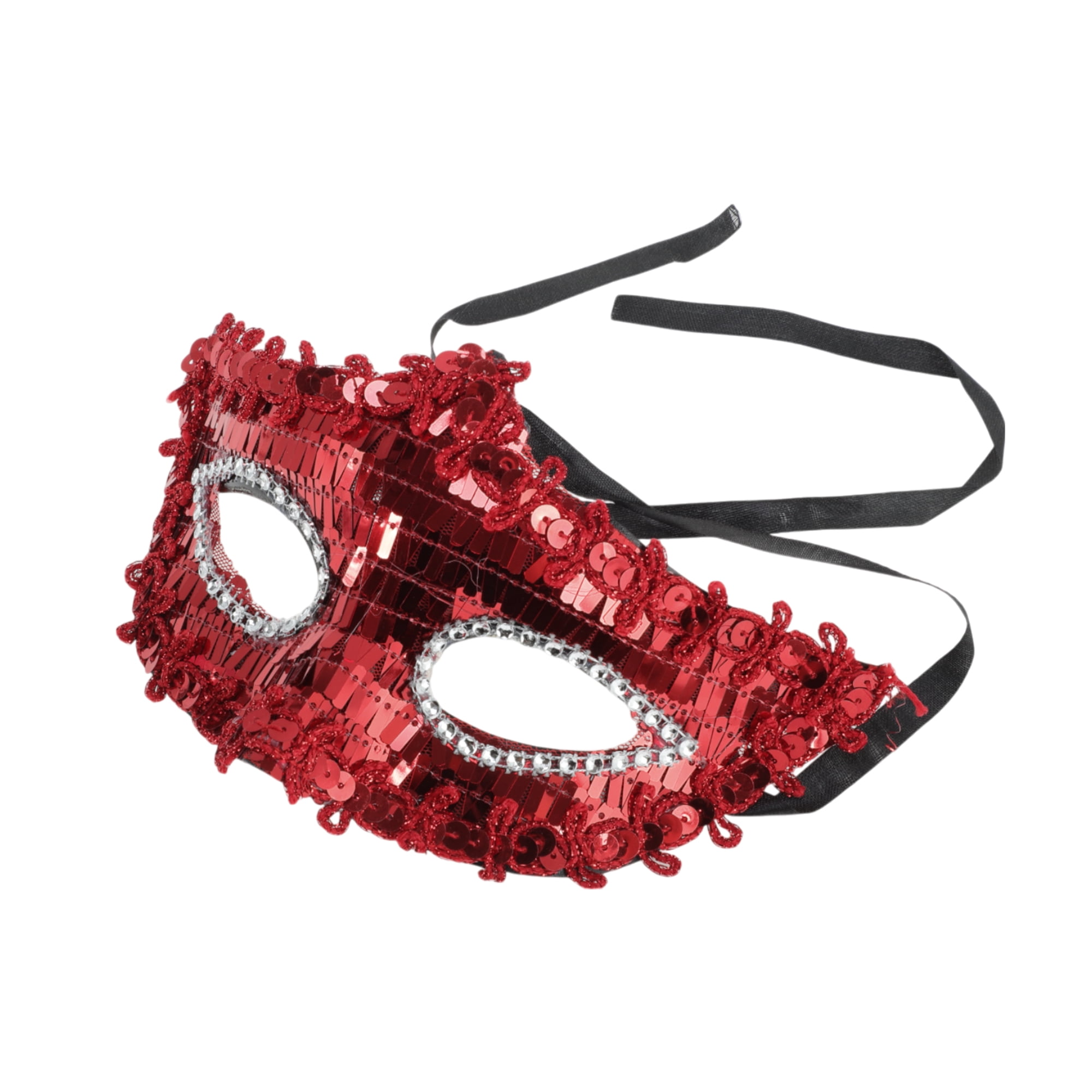 Unique Bargains 1 Pack Elegant Crystal Beaded Half Face Party Mask Red