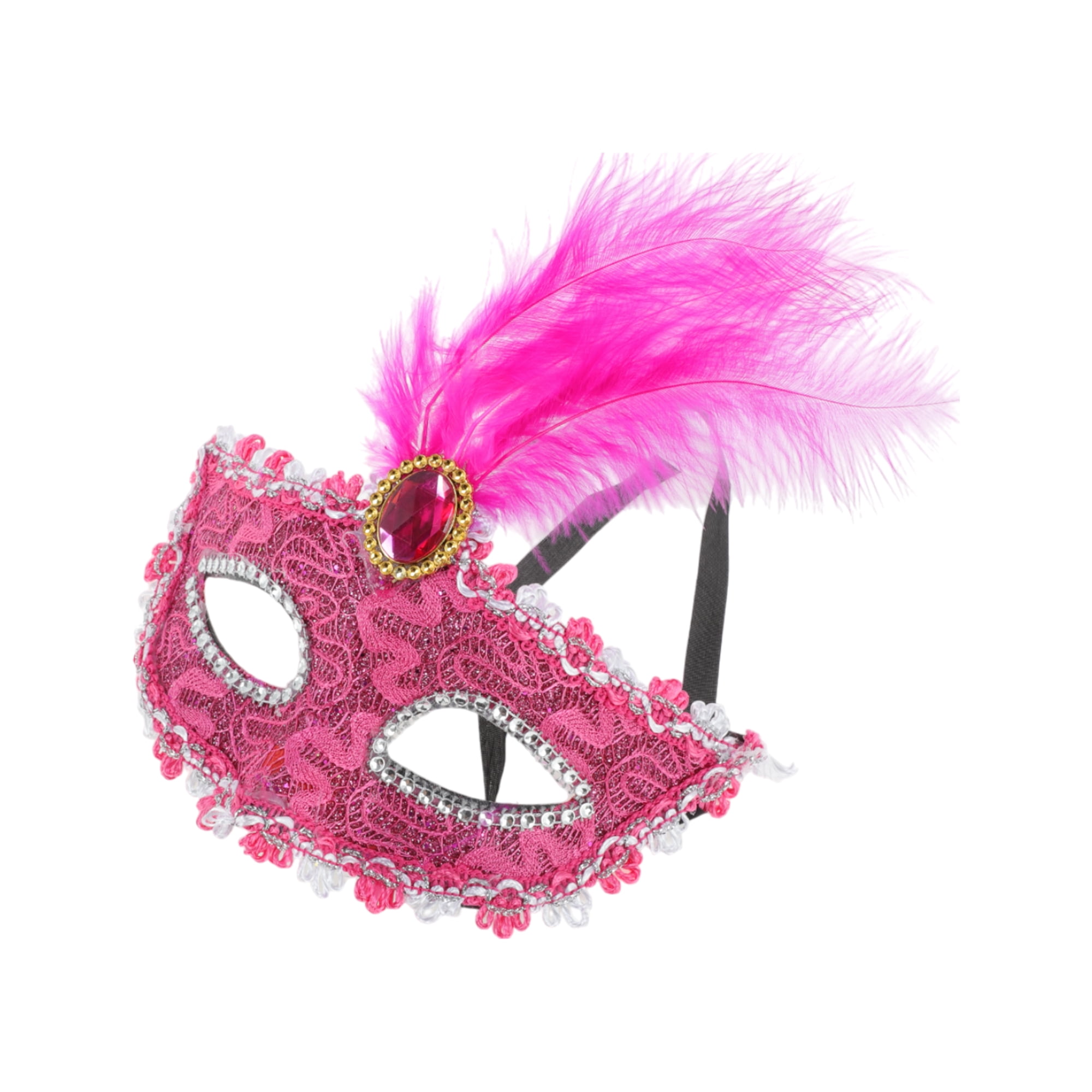 Unique Bargains Dragon Pattern Feather Half Face Party Mask 1 Pcs Rose Red