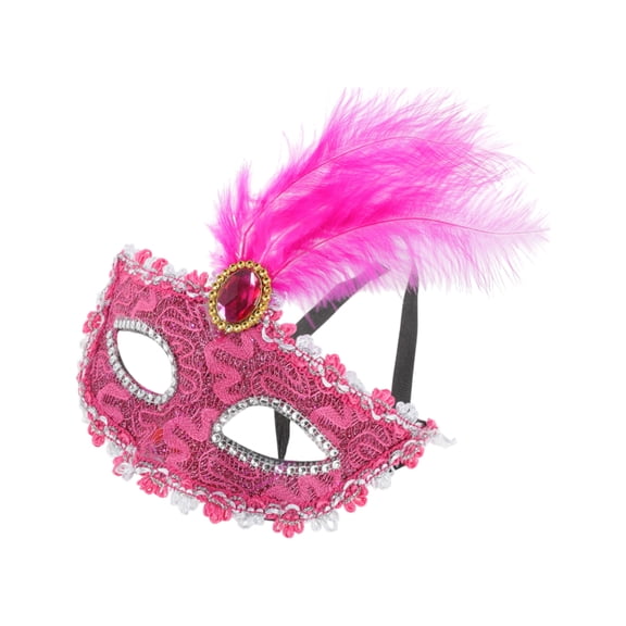 Unique Bargains 1 Box Elegant Dragon Pattern Feather Half Face Party Mask Rose Red