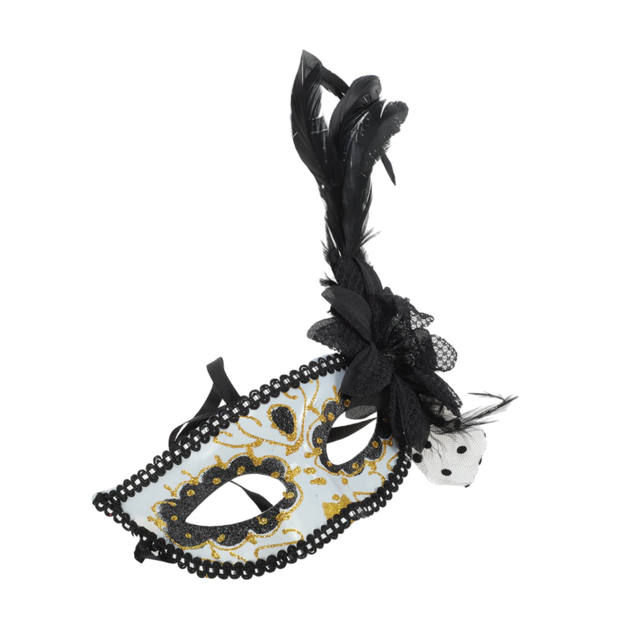 Unique Bargains 1 Pack Elegant Feather King Half Face Party Mask Black ...