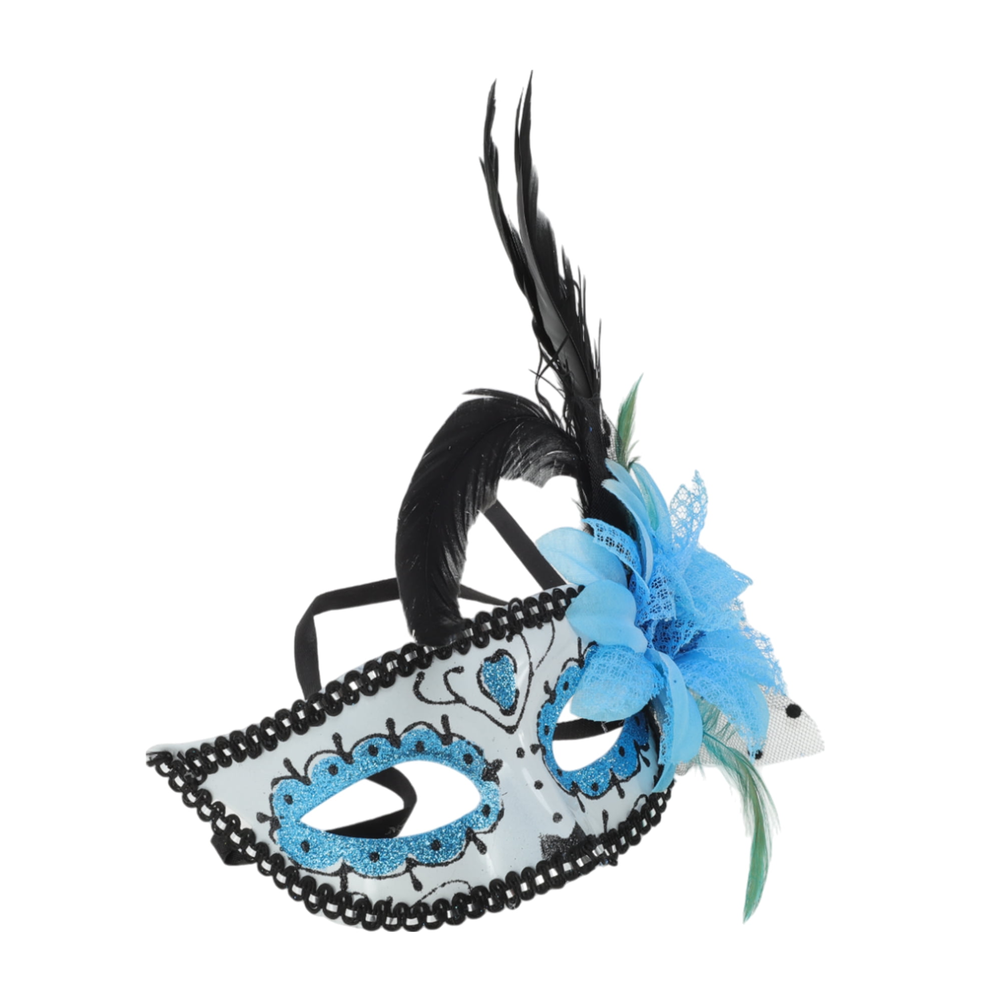 Unique Bargains 1 Box Elegant Feather King Half Face Party Mask Blue
