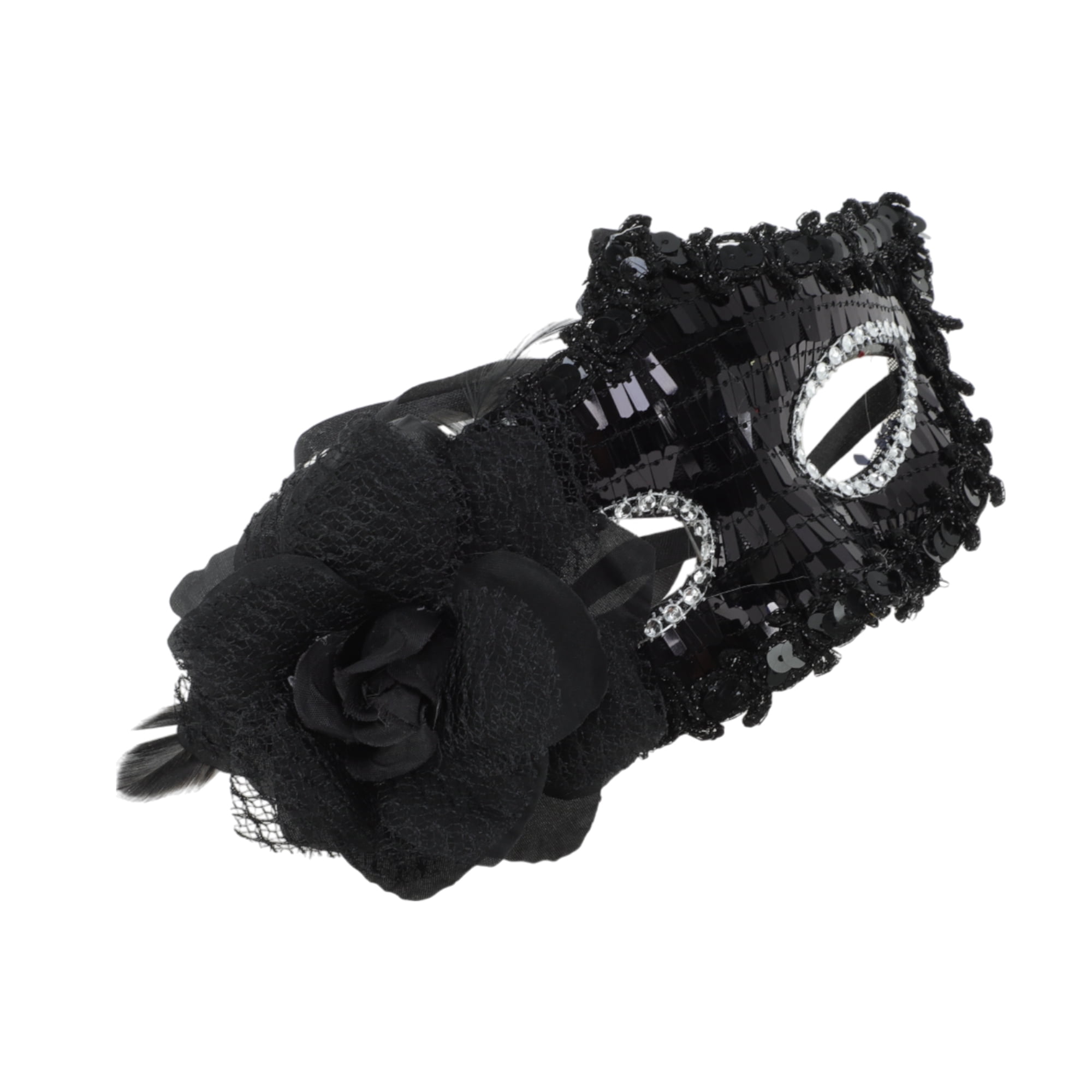 Unique Bargains Floral Sequins Half Face Party Mask Black