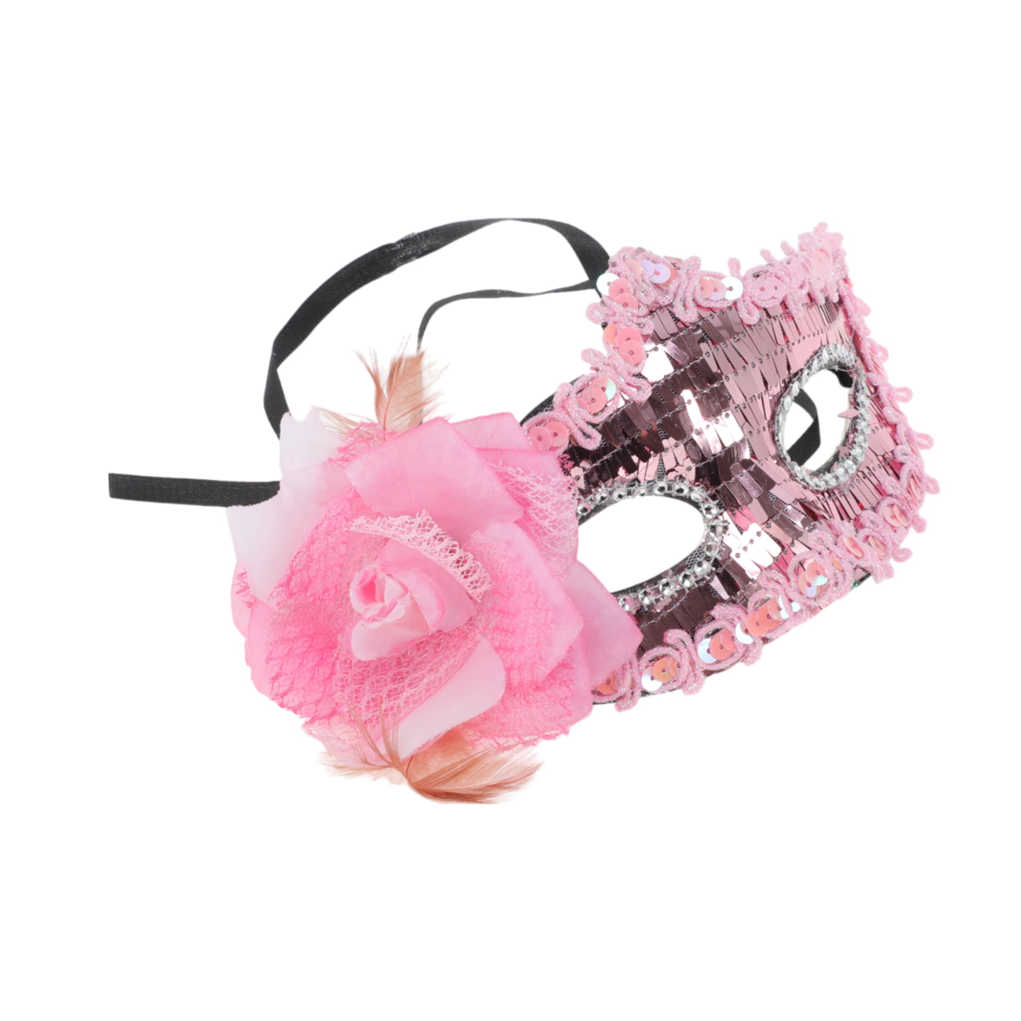 Unique Bargains 1 Box Elegant Floral Sequins Half Face Party Mask Pink