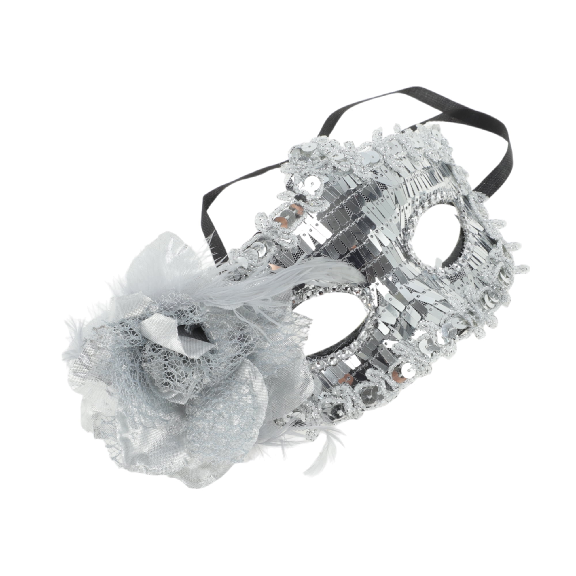 Unique Bargains 1 Box Elegant Floral Sequins Half Face Party Mask Silver Tone
