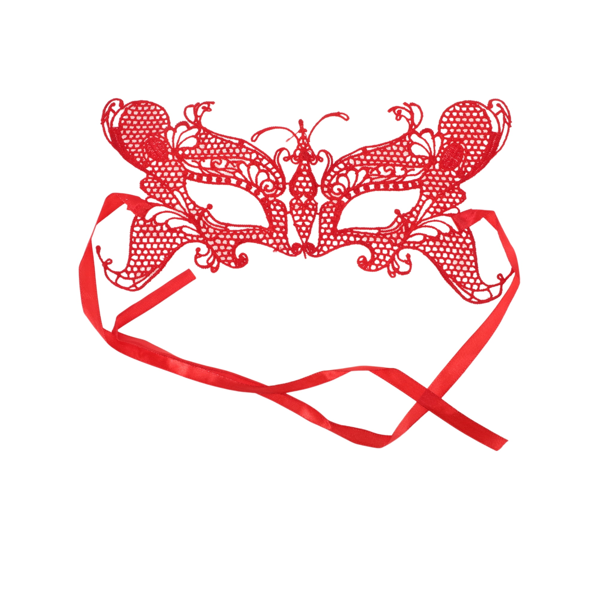 Unique Bargains Elegant Lace Half Face Party Mask for Halloween Red Pattern 2