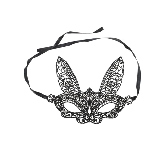 Unique Bargains 1 Pack Elegant Lace Long-Ear Bunny Half Face Party Mask Black