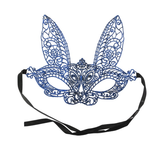 Unique Bargains Elegant Lace Bunny Half Face Party Mask 1 Pcs Blue