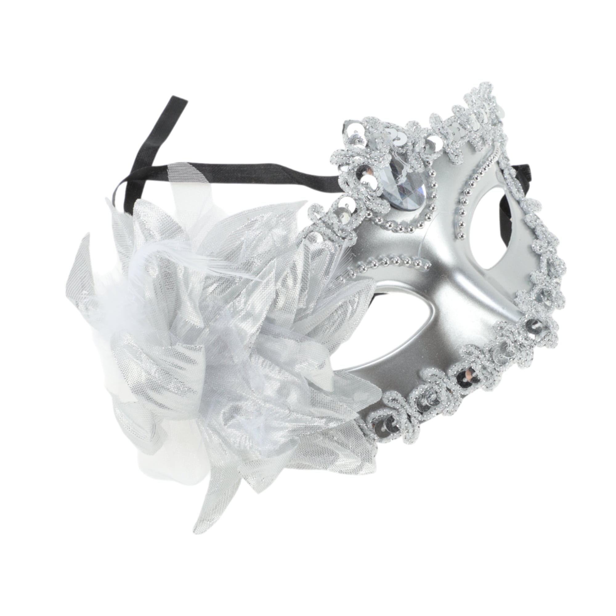 Unique Bargains 1 Pack Elegant Lily Princess Half Face Party Mask Silver Tone