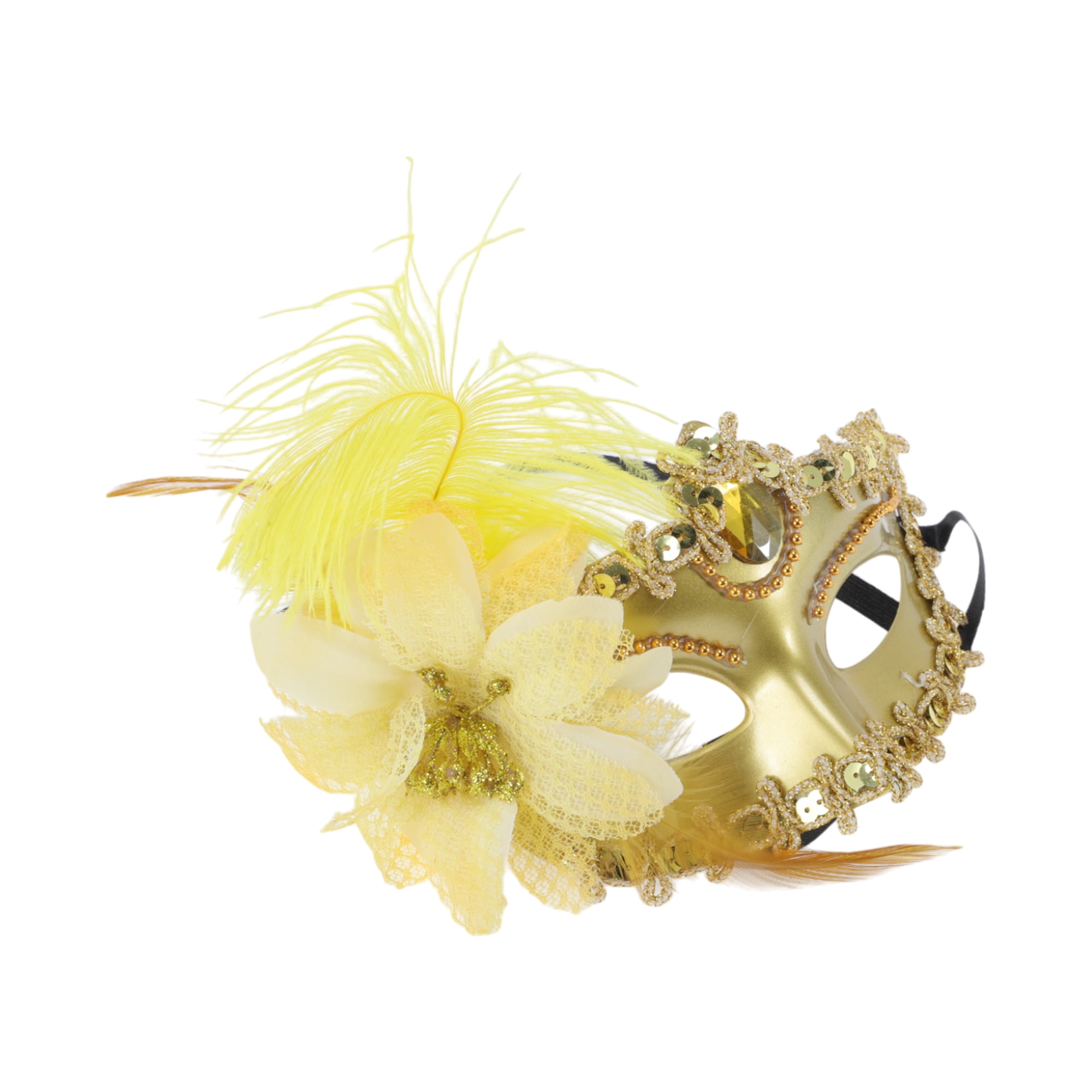 Unique Bargains Elegant Ostrich Feather Half Face Party Mask Gold Tone
