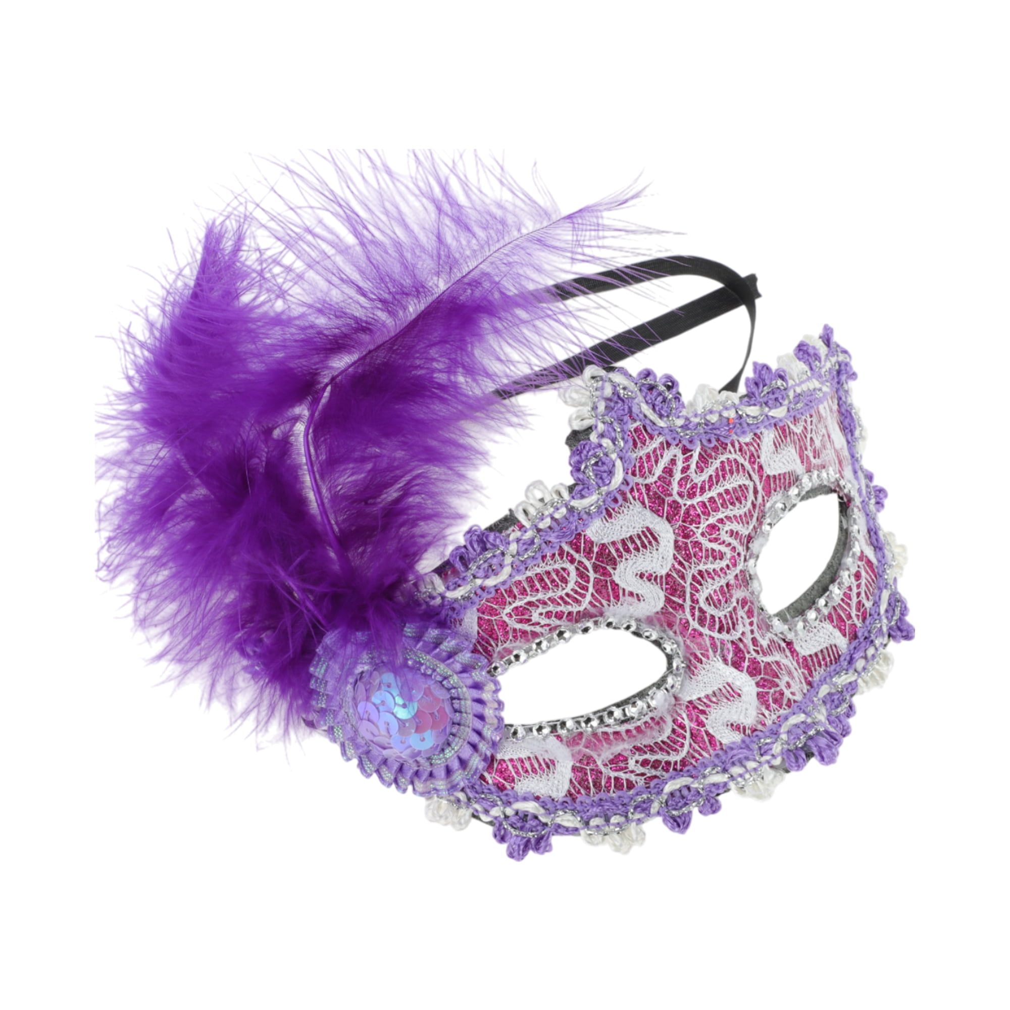 Unique Bargains 1 Box Elegant Princess Feather Half Face Party Mask Purple